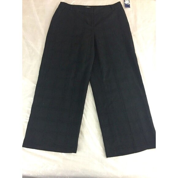 New Crown & Ivy Imperial Gardens Womens Crop Capri Pants SZ‎ 4 Black Crosshatch - Picture 1 of 11